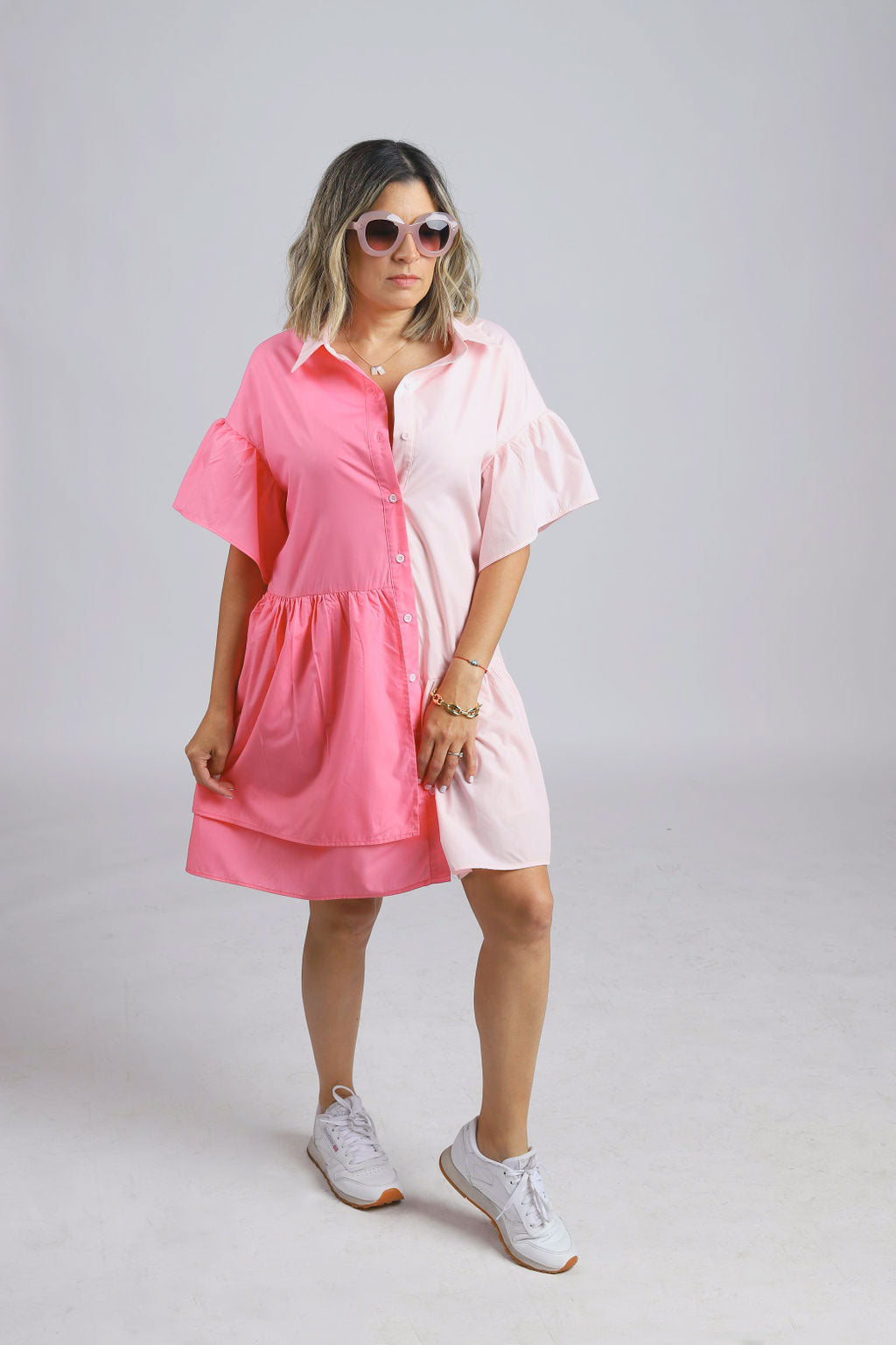 Pink Ruffle Oversized Dress