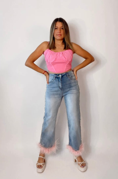 Pink Feathers Jean