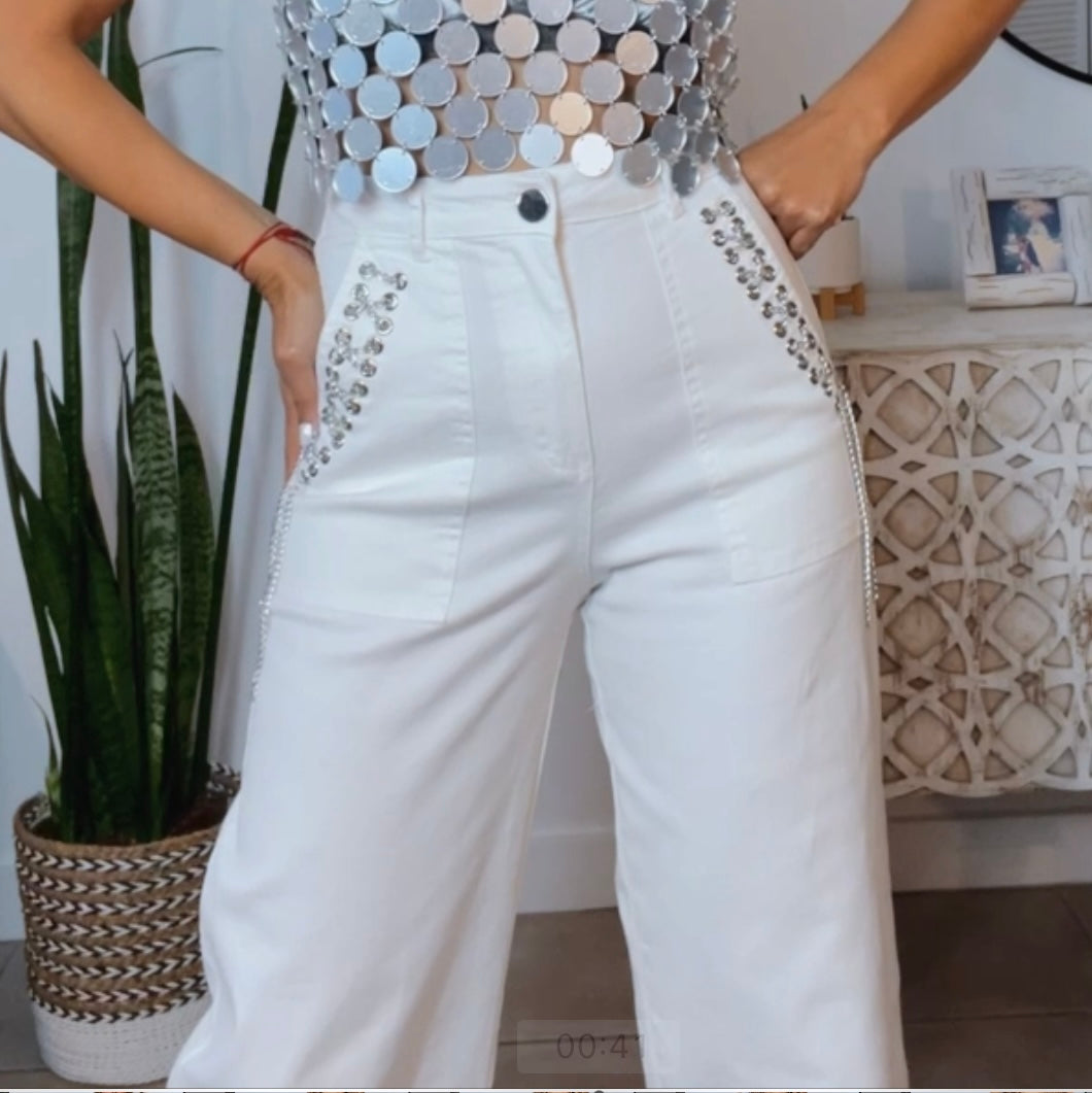 White Chain Long Pants
